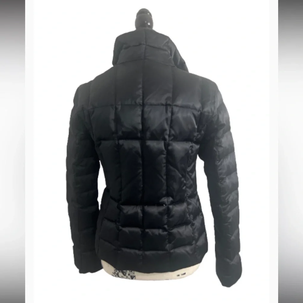 Express Black Puffer Jacket with High Collar pockets button &‎ zipper closure